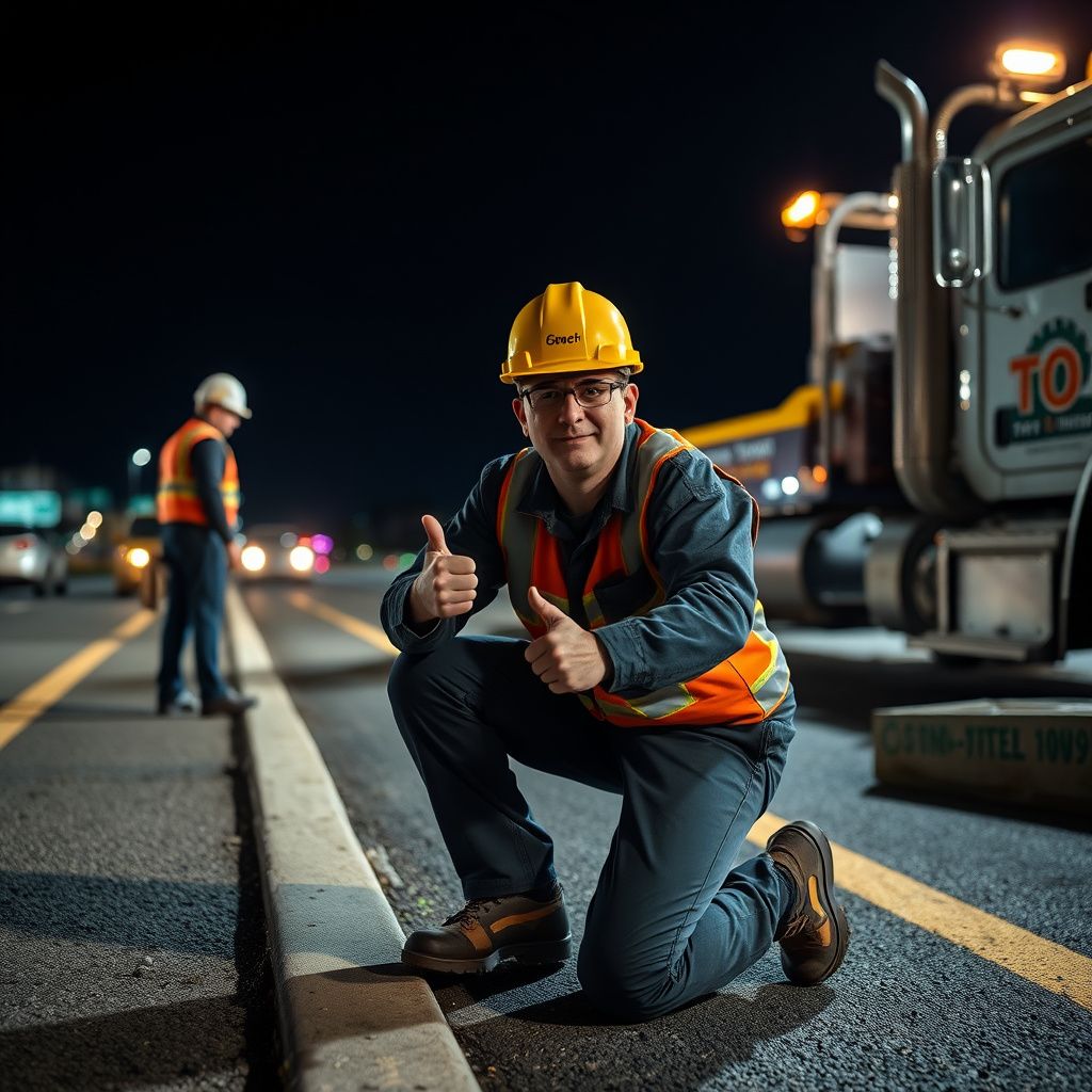 A professional tow truck operator securing a vehicle onto a flatbed on a clear day in Atlanta